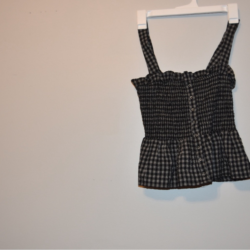 Forever 21 Black and White Smocked Peplum Tank Top